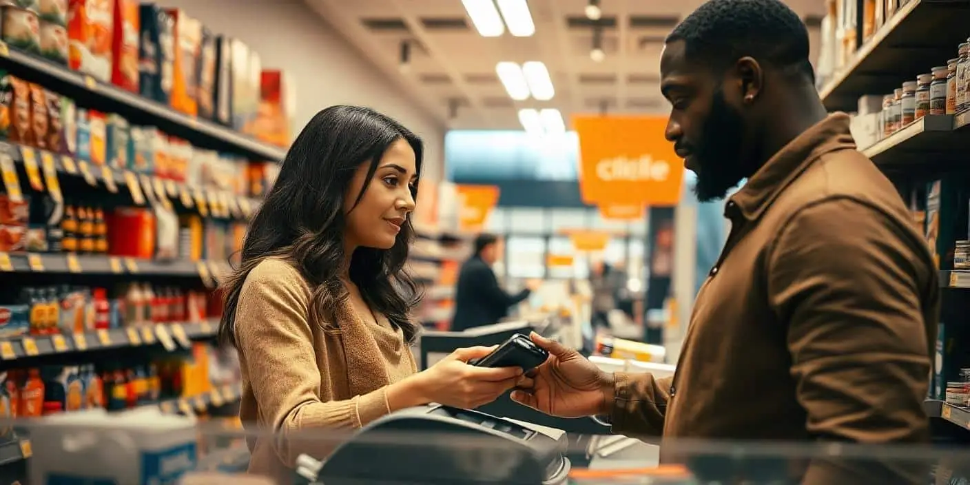 customer doing payment on Mobile POS